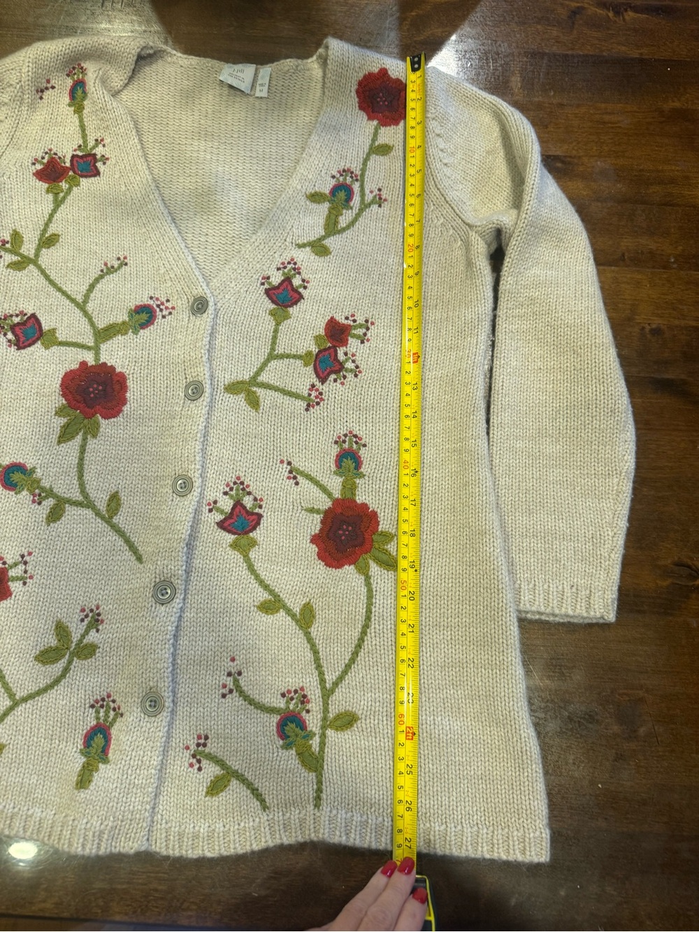 J. Jill Cream Cardigan with embroidered flowers and buttons - size M - Picture 8 of 10